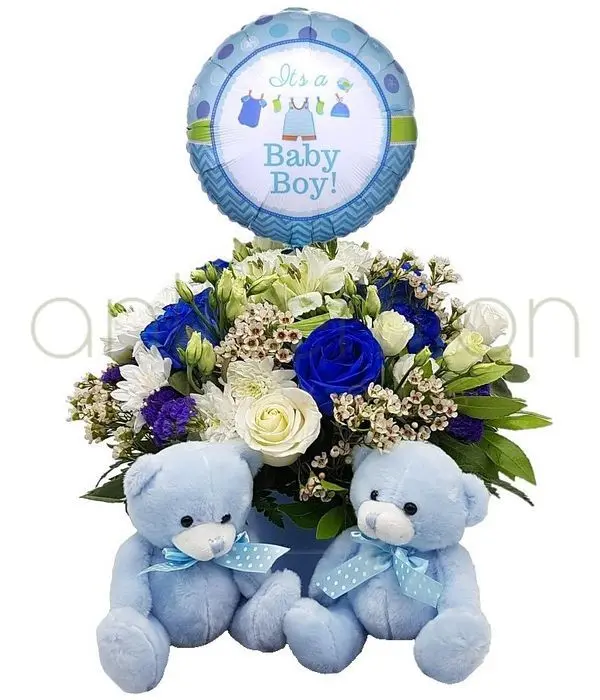 Flower arrangement for twin boys