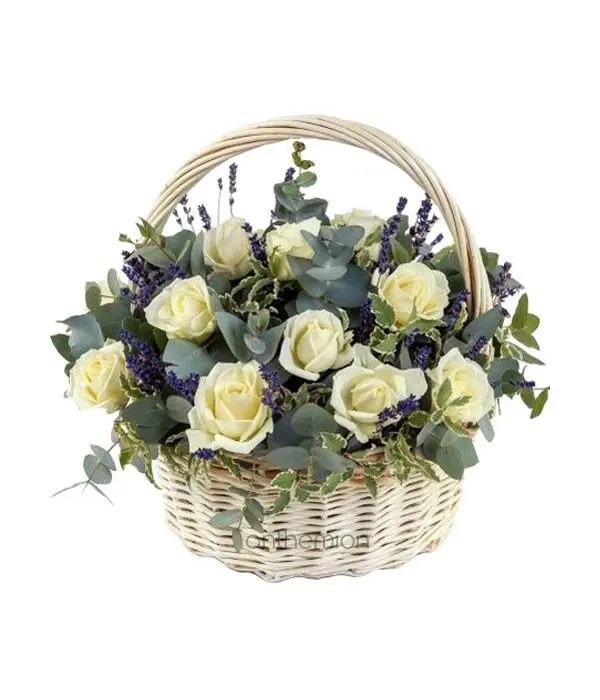 Basket with White Roses and Lavender (Basic)