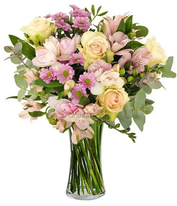 Myrto with alstroemerias and chrysanthemums
