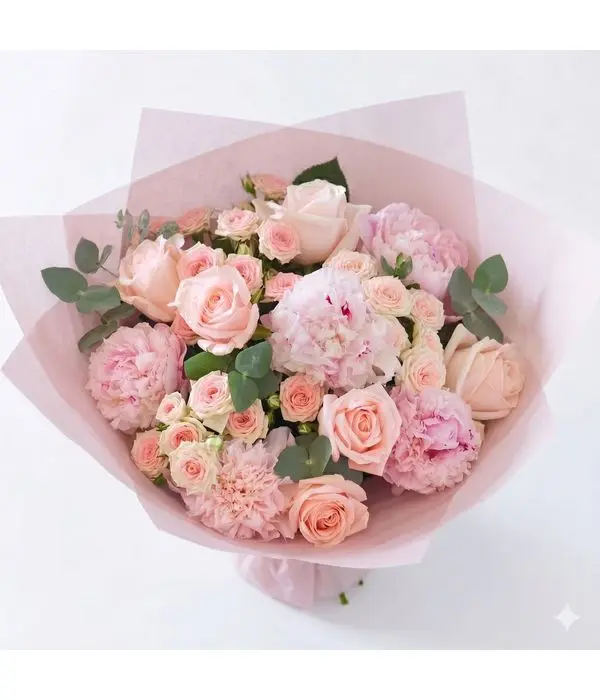Dreamy Pink Bouquet: Roses, Peonies & Eucalyptus