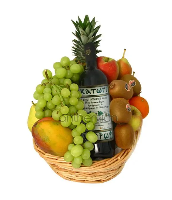 Basket with fruits and a bottle of wine (Basic)