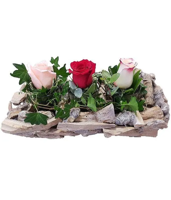 Wooden/glass rose arrangement