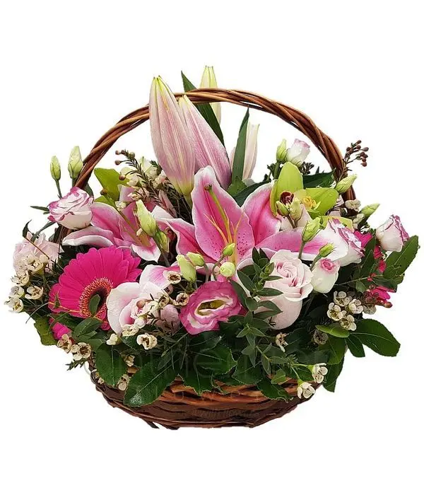 Roses, orchids and lilies in basket (Basic)