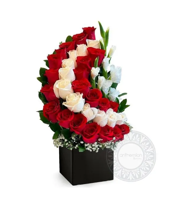 Red and white floral arrangement