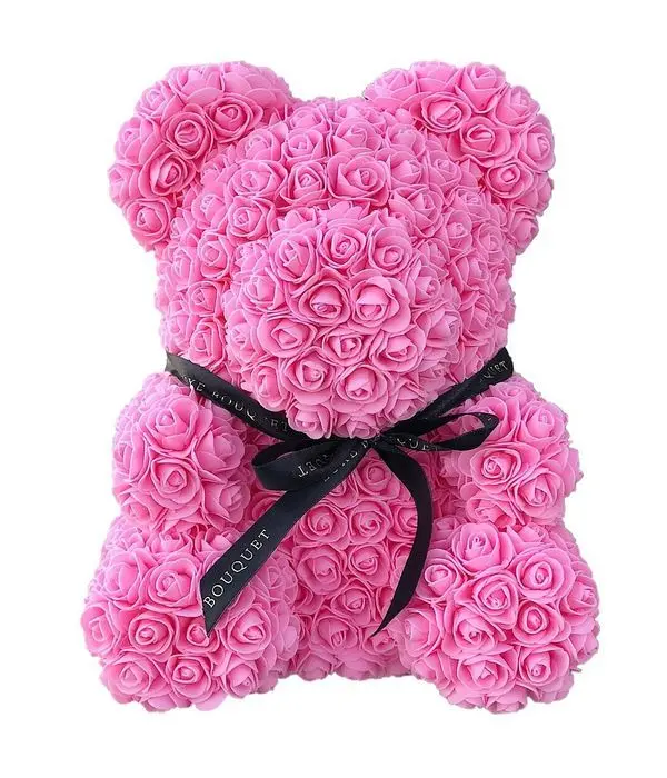 Pink artificial rose teddy bear 45cm