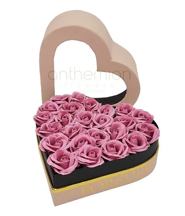 Heart box and pink soap roses
