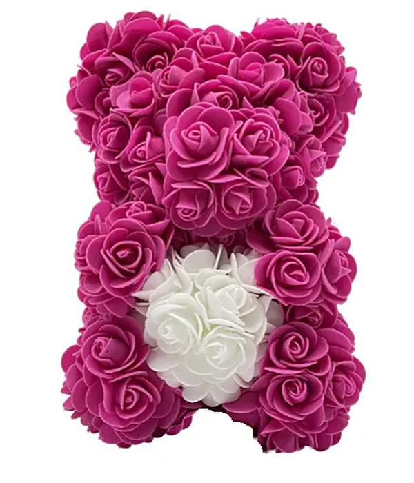 Fuchsia artificial rose teddy bear 25 cm