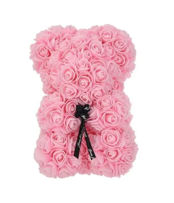 Pink rose artificial teddy bear 25cm