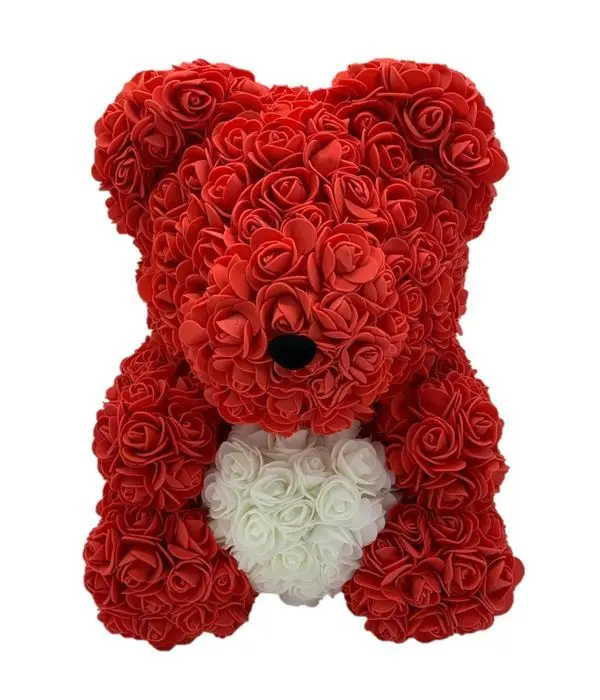 Red artificial rose teddy bear with white heart 45cm