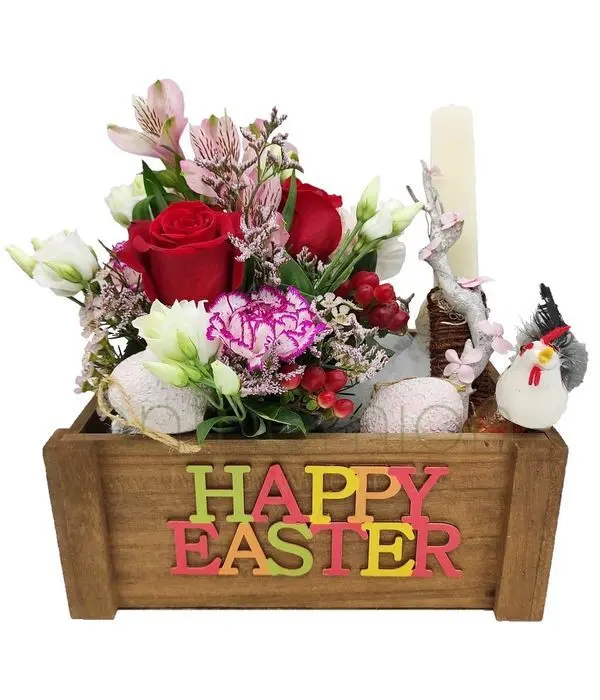 Easter crane with flowers and candle