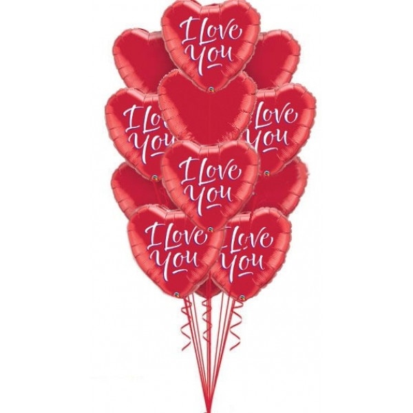 I Love You Dozen Red Heart Balloons