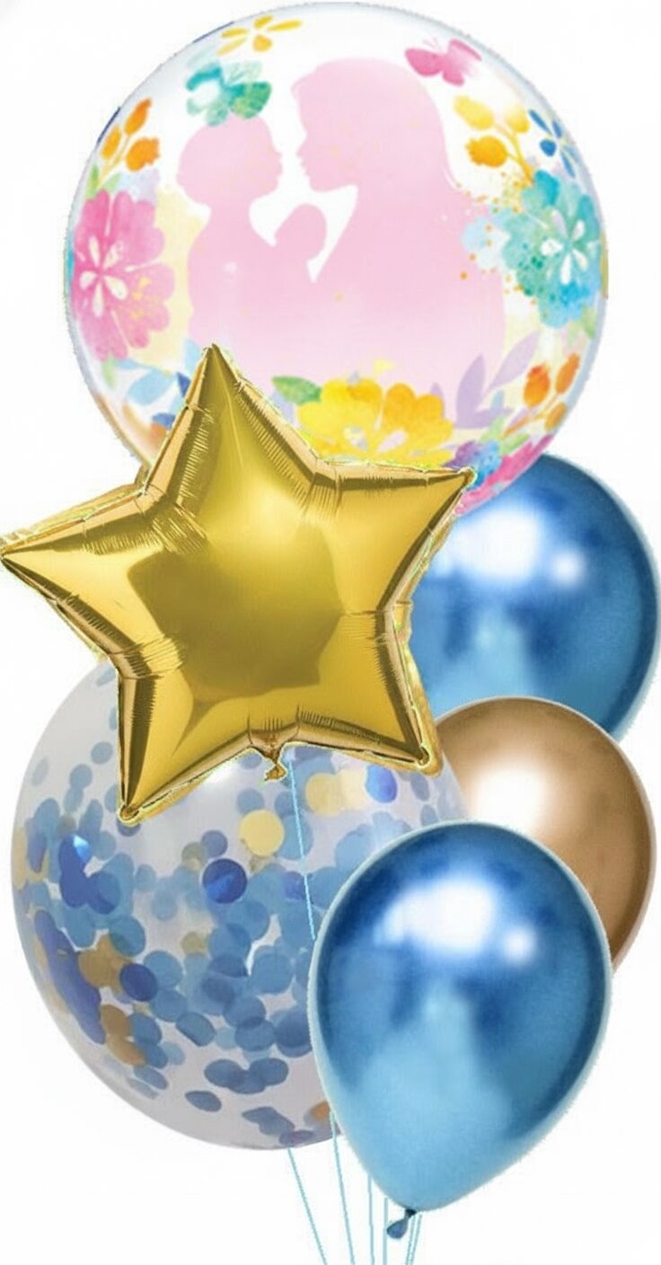 Blue + Gold Mothers Day Bubble Confetti Bouquet