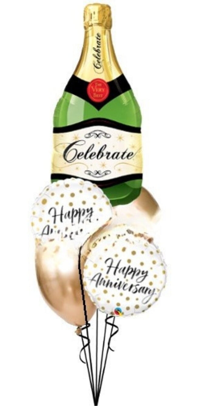 Golden Champagne Bottle Anniversary Bouquet