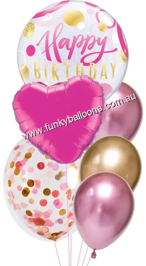 Pink + Gold Happy Birthday Balloon Bouquet