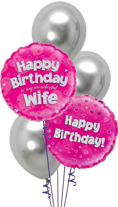 Happy Birthday Wife Pink + Silver Bouquet