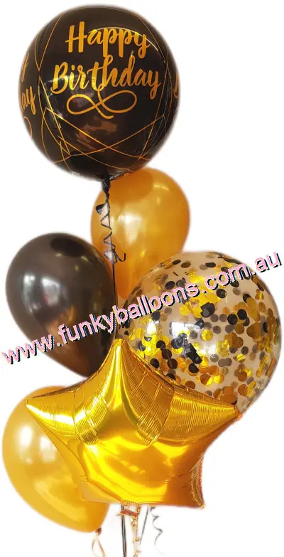 Black + Gold Sparkling Orbz Birthday Balloon Bouquet