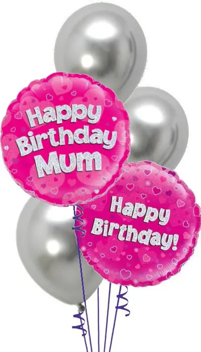 Happy Birthday Mum Pink + Silver Bouquet