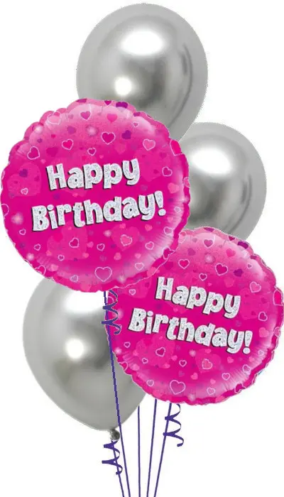 Happy Birthday Pink + Silver Bouquet