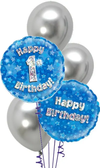 1st Blue + Silver Birthday Bouquet