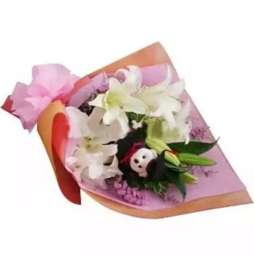 Graduation Bouquet 04 (5 White Casa Lily + 1 Bear)