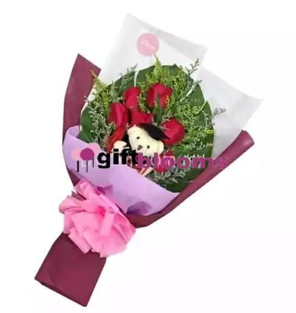 Graduation Bouquet 01 (1 Bear + 12 Red Rose)