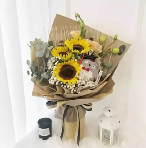 Graduation Bouquet 19 (Convocation Totoro with 5 stalks sunflowers)