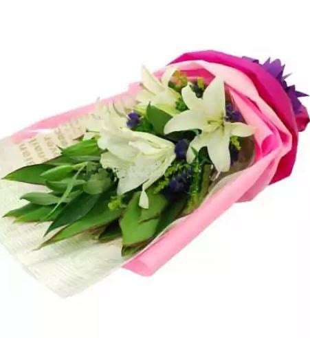 Lily Hand Bouquet 22 (5 stalks casablanca lilies)