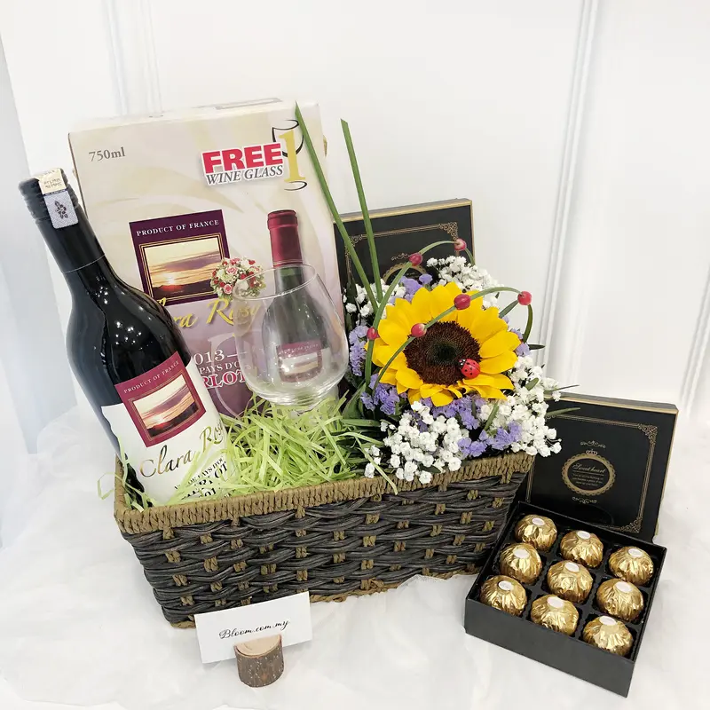 Sunflower Wine &amp; Chocolate Gift Basket