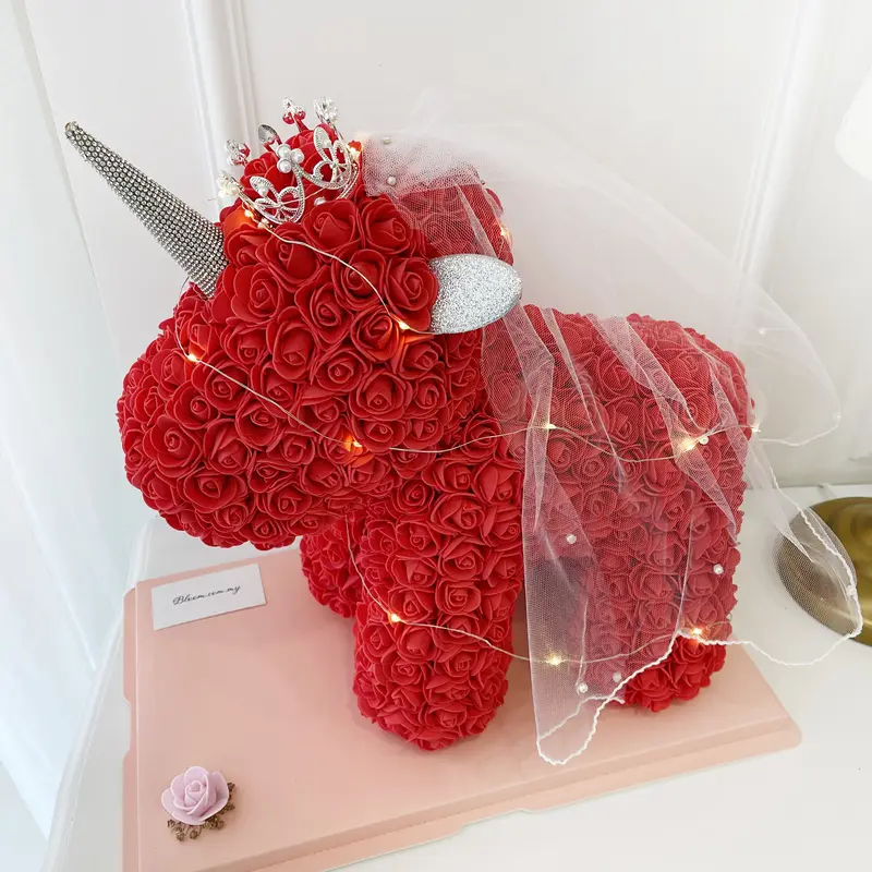 Glam Unicorn Red Rose Box Arrangement with LED Glow