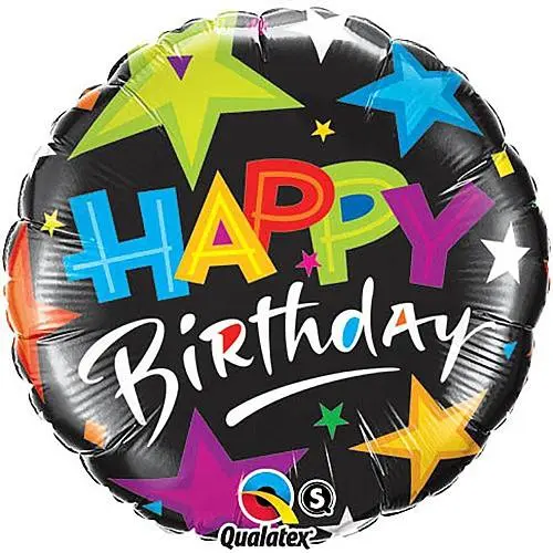 Birthday Brilliant Stars Black Foil Balloon