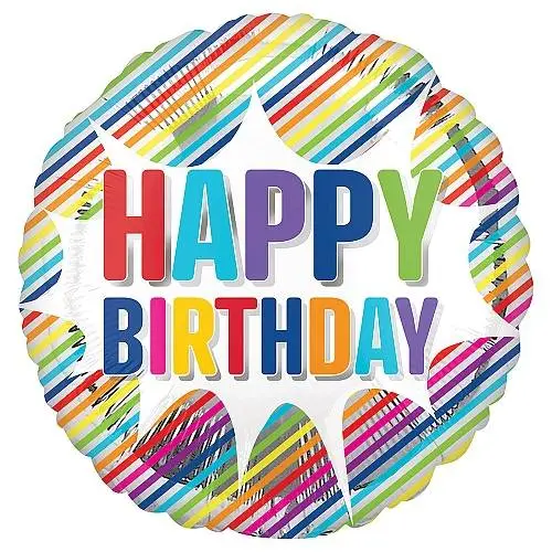 Happy Birthday Striped Burst Foil Balloons