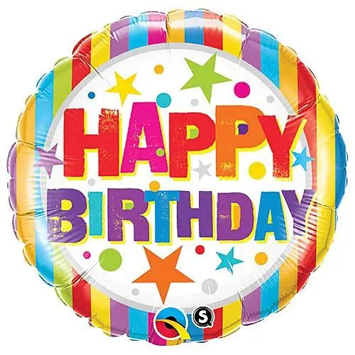 Happy Birthday Stripes and Stars Foil Balloon