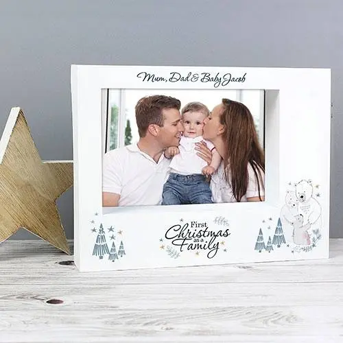 Personalised Polar Bear '1st Christmas As A Family' 7x5 Box Photo Frame