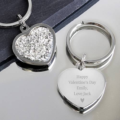 Personalised Free Text Diamante Heart Keyring