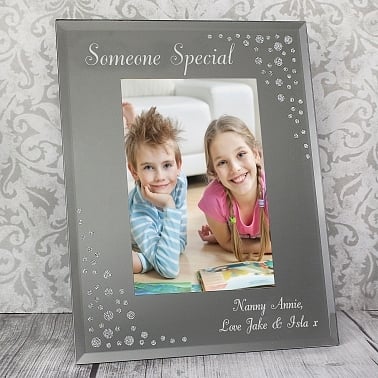 PERSONALISED ANY MESSAGE DIAMANTE 6X4 PORTRAIT GLASS PHOTO FRAME
