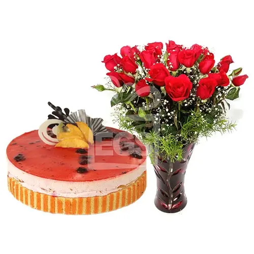 Delicious Cake from Pearl Continental Hotel with Red Roses