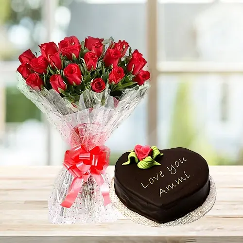 Heart Shape Mothers Day Cake From Serena Hotel with Red Roses