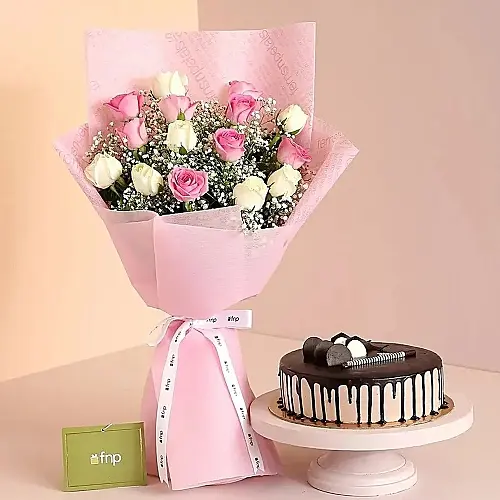 Admire Roses Bouquet With Chocolate Cake
