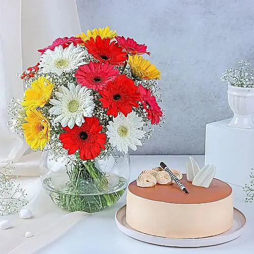 Spring Colour Vase With Luscious Cake