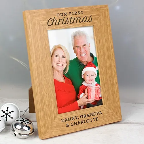 Personalised 'Our First Christmas' 4x6 Oak Finish Photo Frame