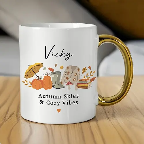 Personalised Autumn Gold Handled Mug