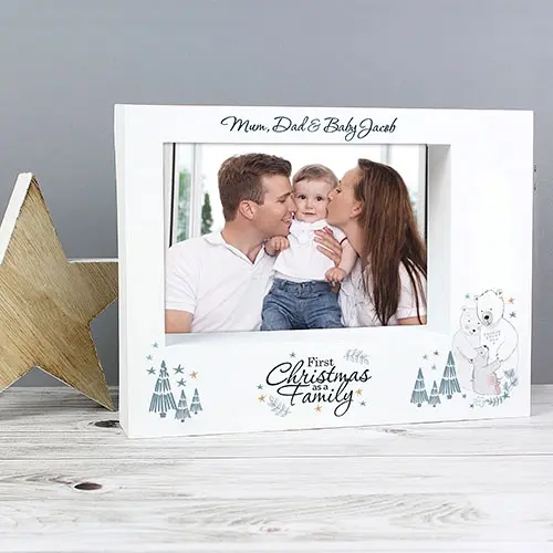 Personalised Polar Bear '1st Christmas As A Family' 7x5 Box Photo Frame