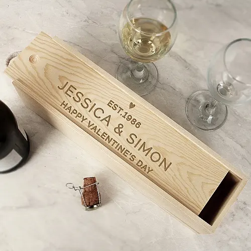 Personalised Love Heart Wooden Wine Bottle Box