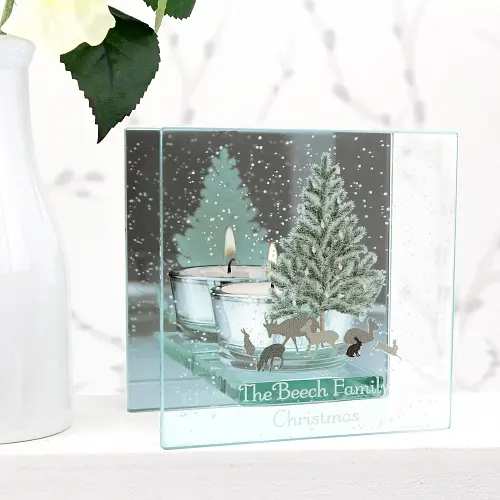 Personalised A Winter's Night Mirrored Glass Tea Light Holder