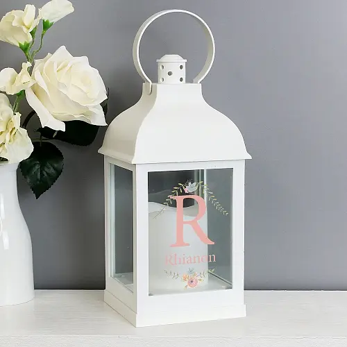 Personalised Floral Bouquet White Lantern