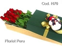 Christmas Box With 12 Roses + Christmas Figure