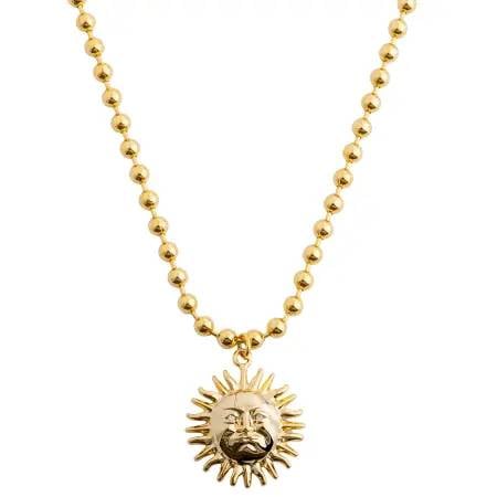 Gold Bead Necklace with Sun Pendant