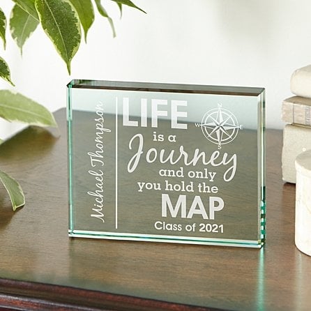 Life Is A Journey Graduation Glass Block