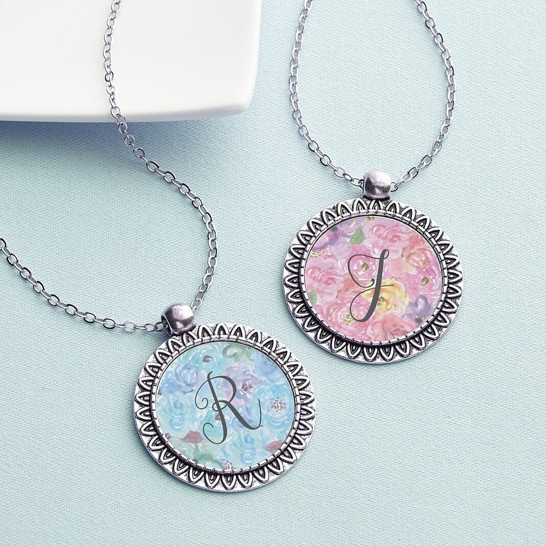 Watercolor Floral Initial Necklace