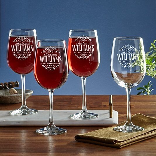 Decorative Label Stemware Glasses - Set of 4